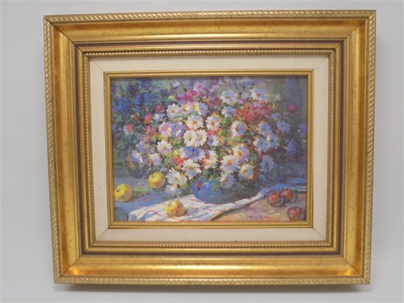 tableau peinture sur toile nature morte bouquet de fleurs marguerites signé jackson