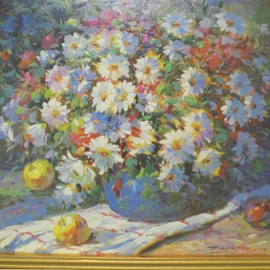 Peinture sur toile signée Jackson - Bouquet de fleurs