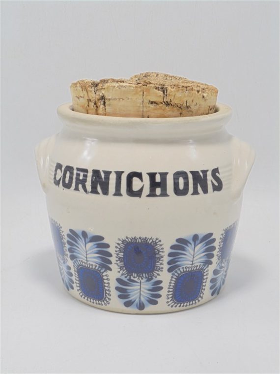 pot a cornichons vintage seventies en gres de limoges decor palma