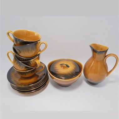 service a the ou cafe en ceramique signee accolay vintage annees 60 fauve et marron