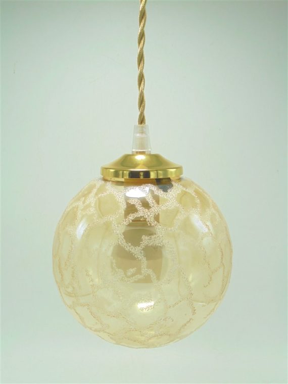 suspension globe vintage verre or effet givre