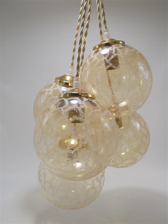 suspension globe vintage verre or effet givre