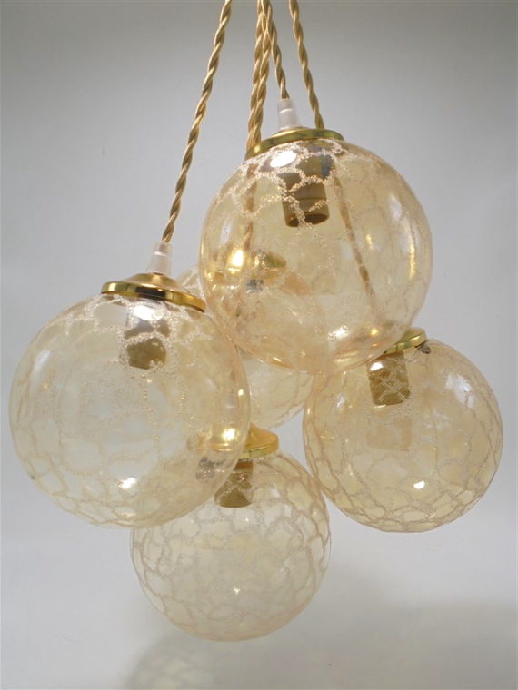 suspension globe vintage verre or effet givre