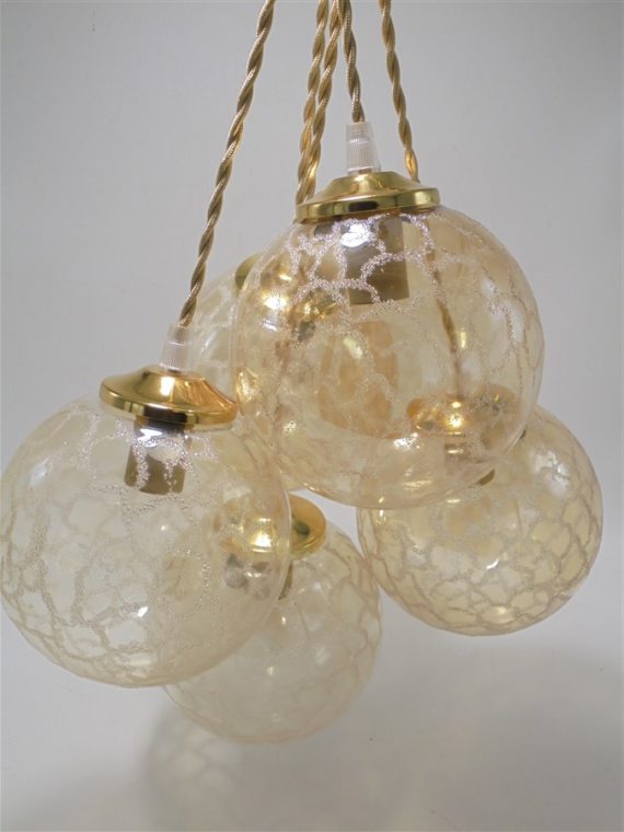 suspension globe vintage verre or effet givre