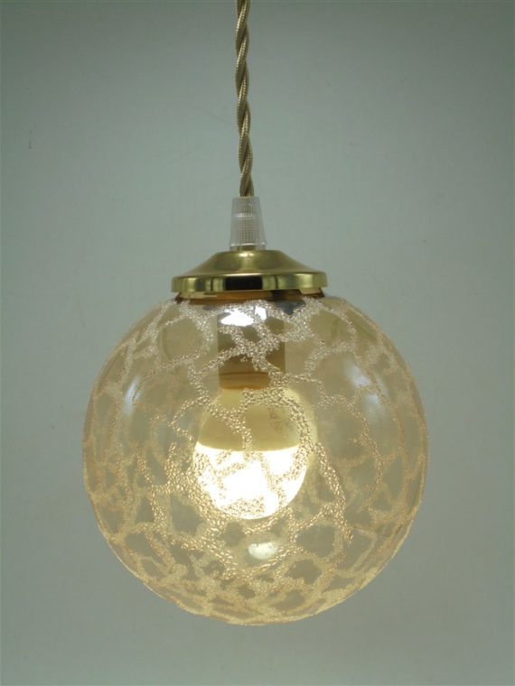 suspension globe vintage verre or effet givre