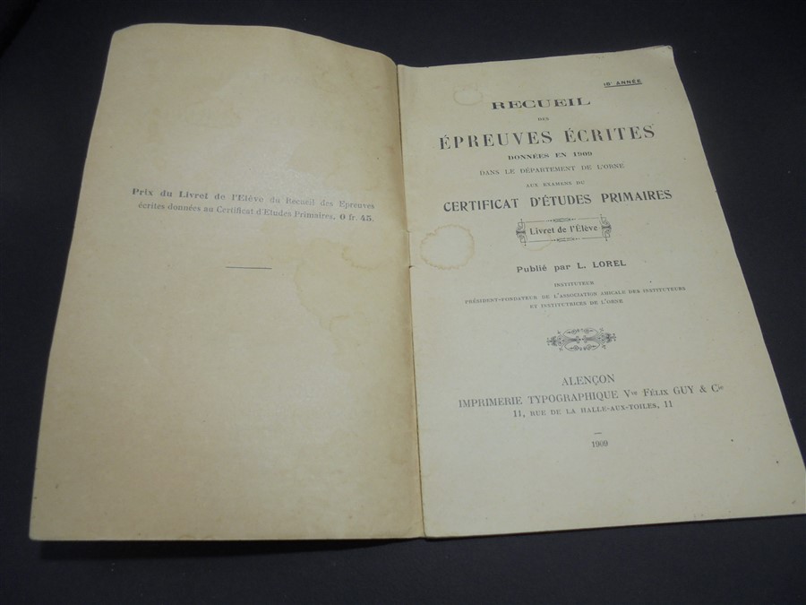 recueil des epreuves ecrites donnees en 1909