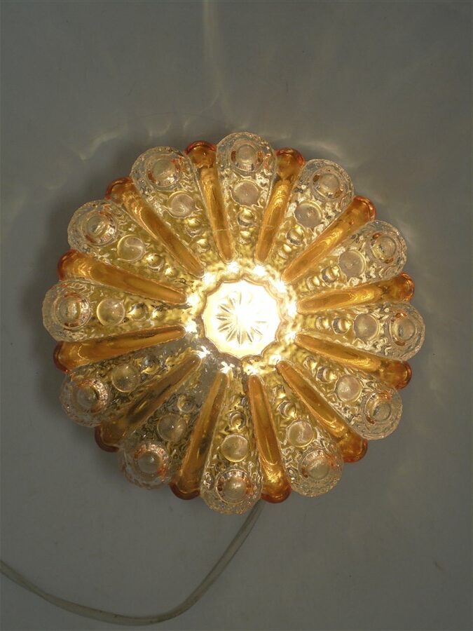 Plafonnier ou applique vintage verre or et transparent