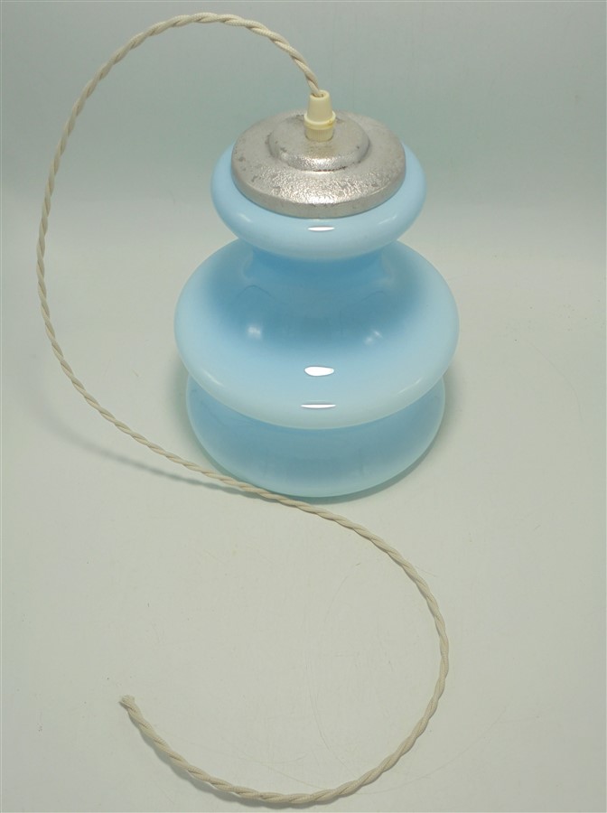 suspension vintage en opaline bleue