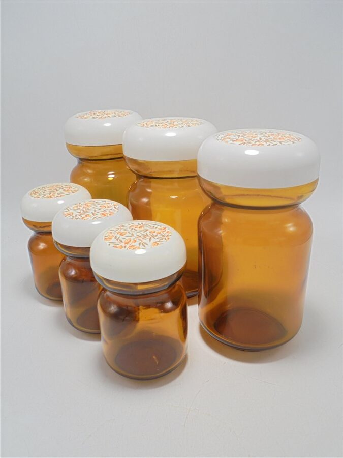 set de 6 bocaux vintage en verre ambre