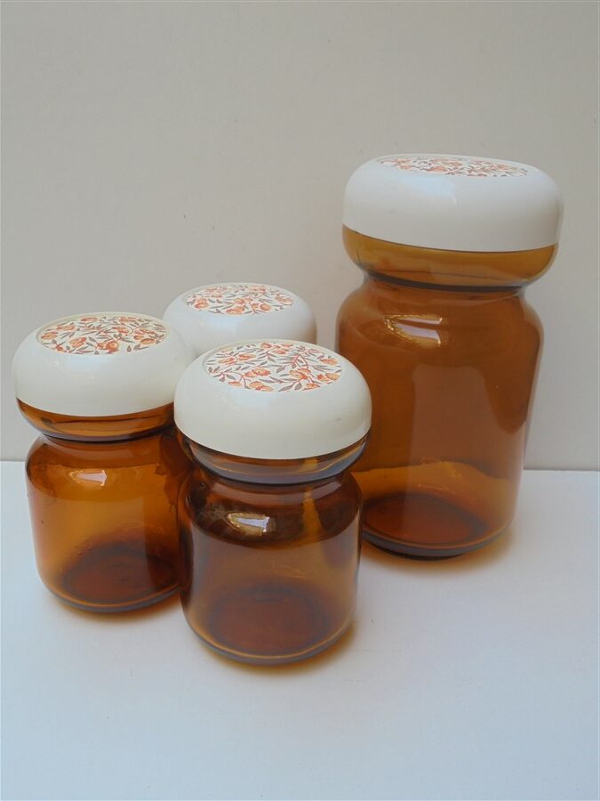 set de 6 bocaux vintage en verre ambre