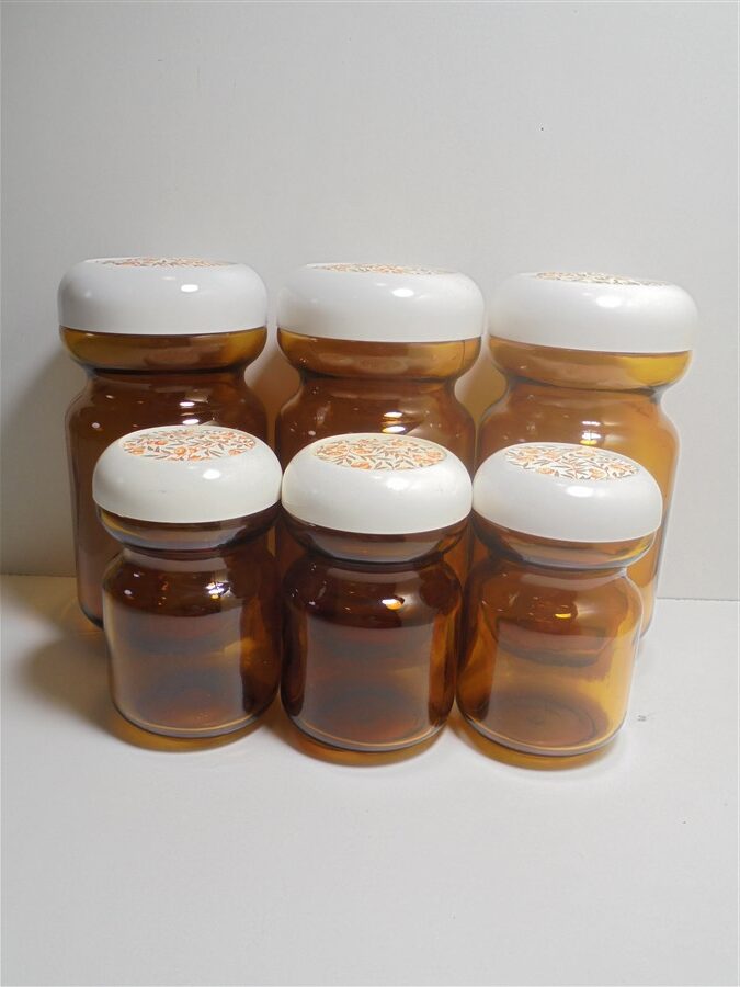 set de 6 bocaux vintage en verre ambre