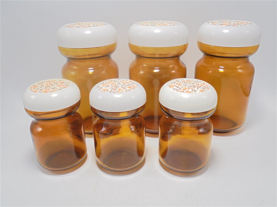 set de 6 bocaux vintage en verre ambre