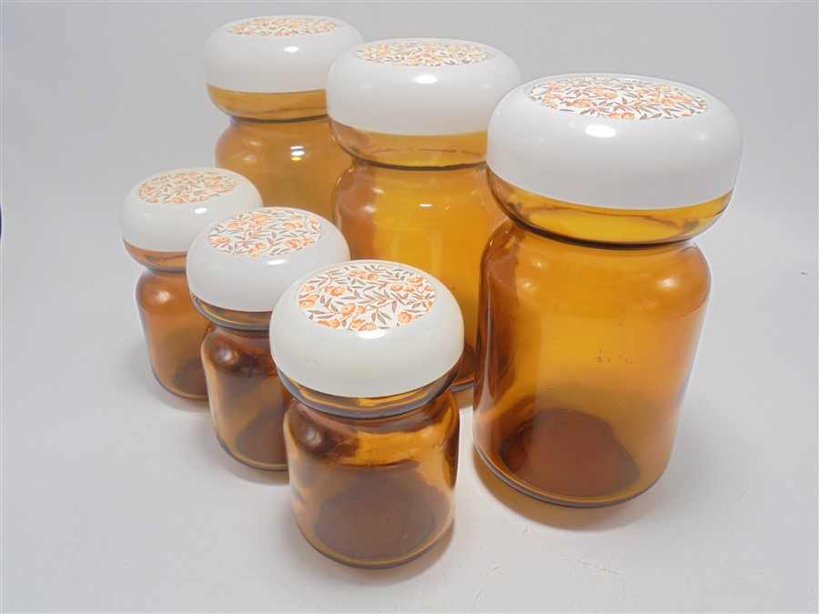 set de 6 bocaux vintage en verre ambre