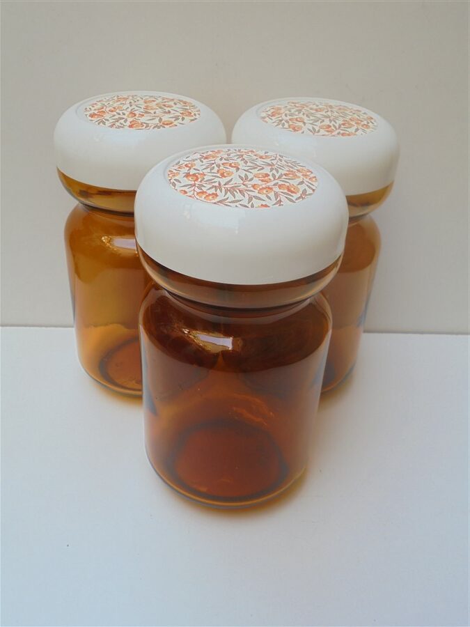 set de 6 bocaux vintage en verre ambre