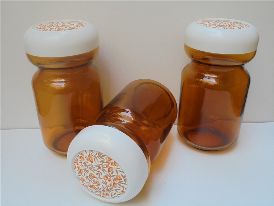 set de 6 bocaux vintage en verre ambre