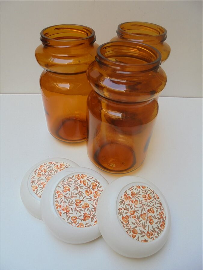 set de 6 bocaux vintage en verre ambre