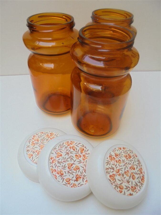 set de 6 bocaux vintage en verre ambre