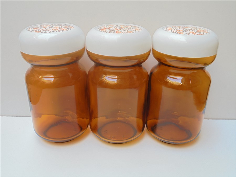 set de 6 bocaux vintage en verre ambre