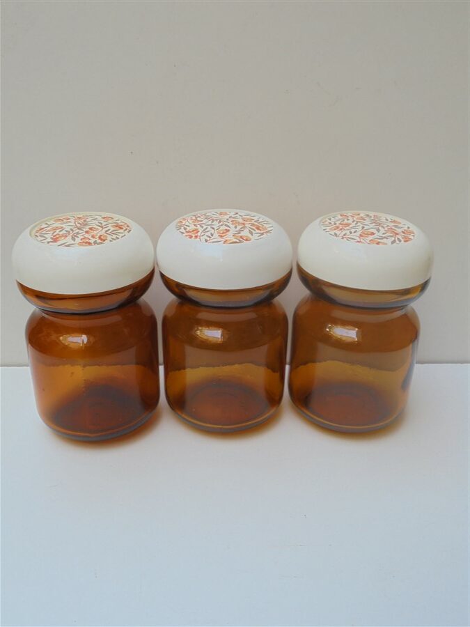 set de 6 bocaux vintage en verre ambre
