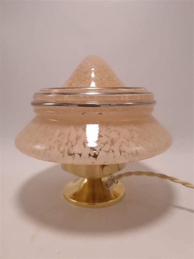 petite lampe art deco en verre mouchete rose