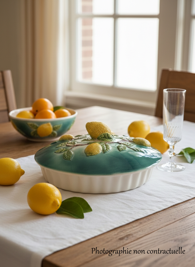 Plat à couvercle vintage en barbotine