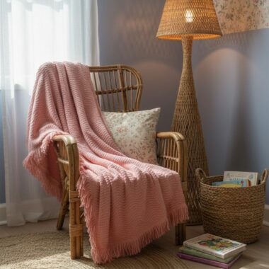 Plaid ou couvre-lit chenille vintage rose