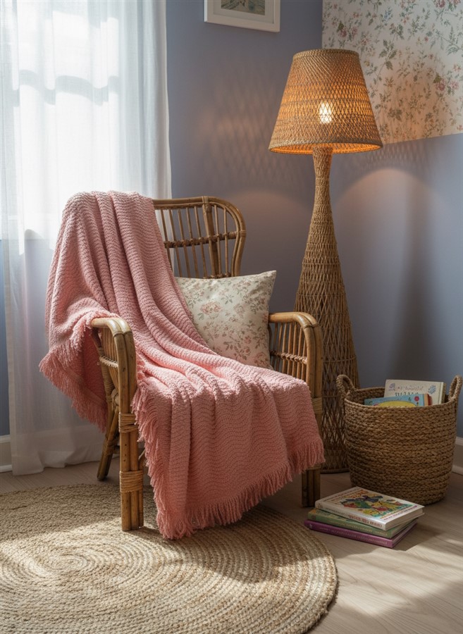 Plaid ou couvre-lit chenille vintage rose