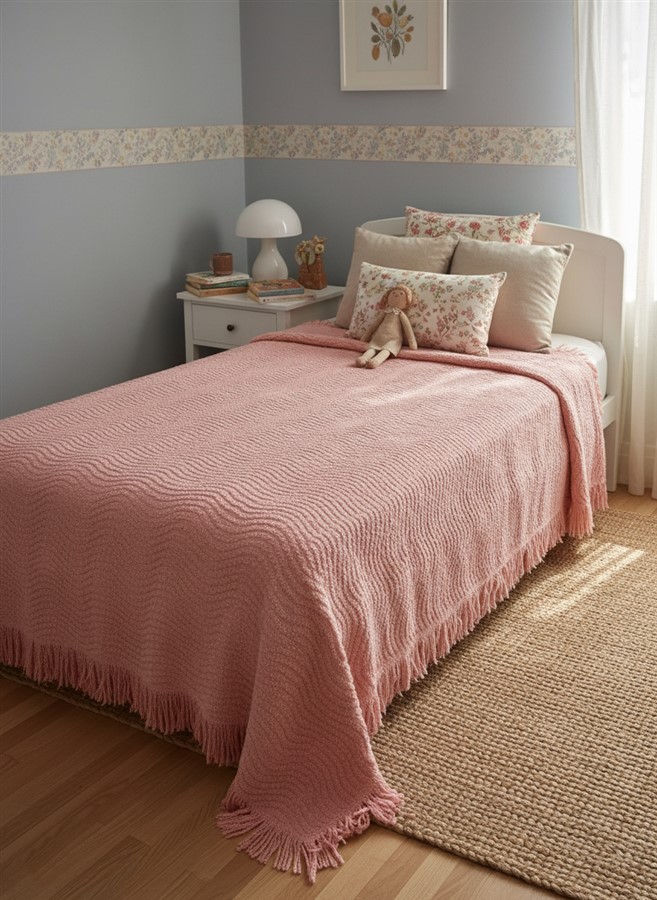 Plaid ou couvre-lit chenille vintage rose