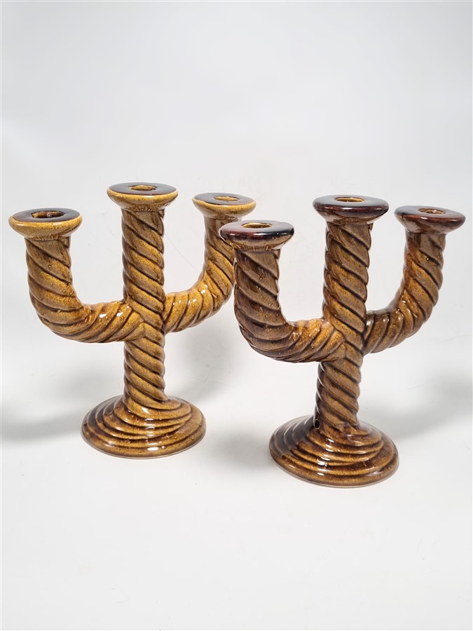 paire de bougeoirs vintage en ceramique