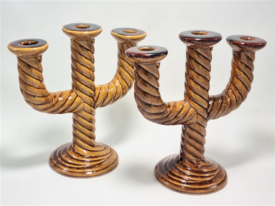 paire de bougeoirs vintage en ceramique