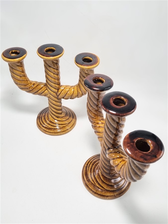 paire de bougeoirs vintage en ceramique