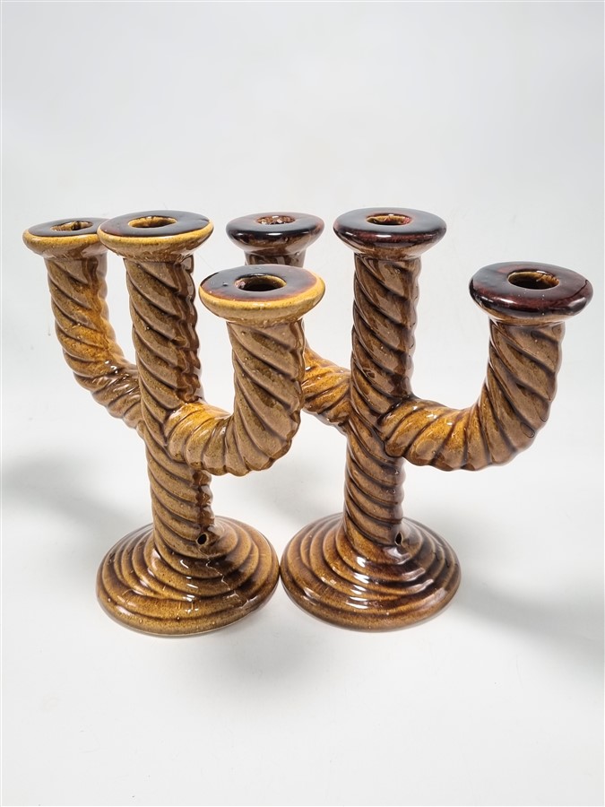 paire de bougeoirs vintage en ceramique