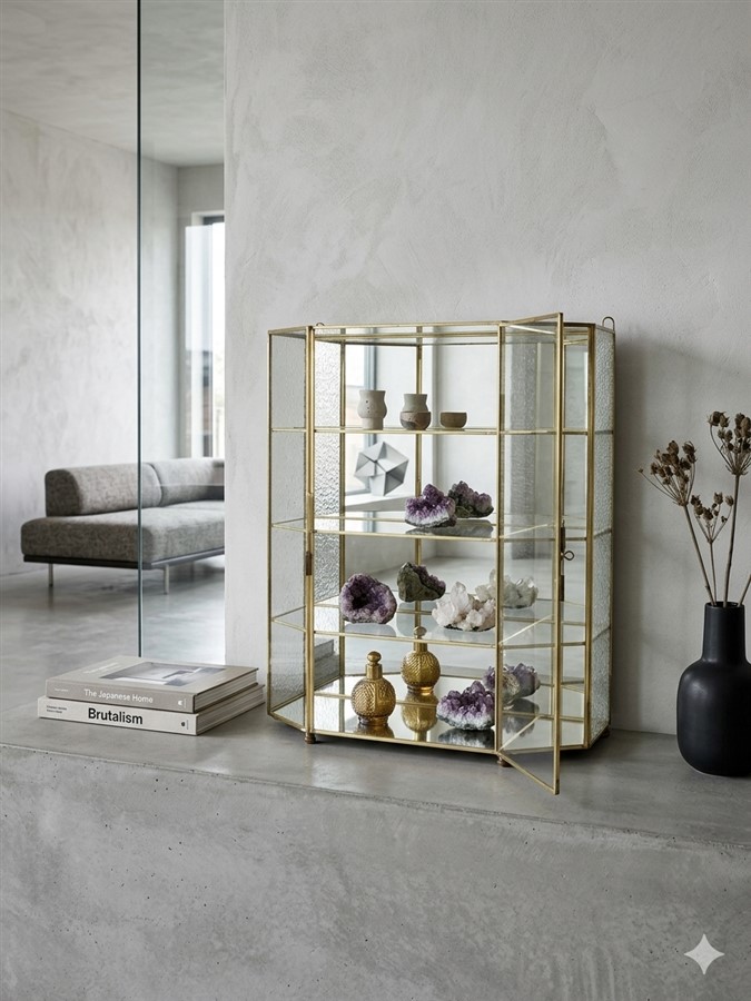 Vitrine vintage en laiton et verre