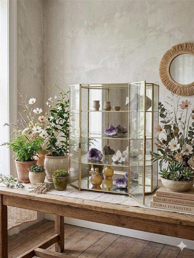 Vitrine vintage en laiton et verre